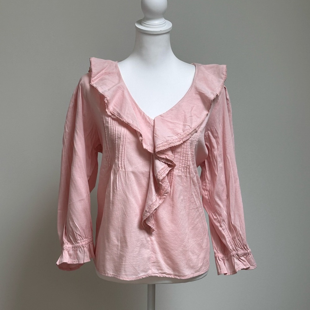 LC Lauren Conrad Pink Ruffle V-Neck Top